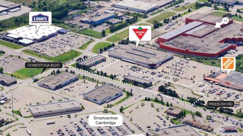 an aerial view of a large parking lot with cars at Luxurious town house with x2 Cars Garage no01 in Cambridge