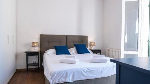佩魯賈的住宿－City Center - Alba di Perugia，卧室配有带蓝色枕头的大型白色床