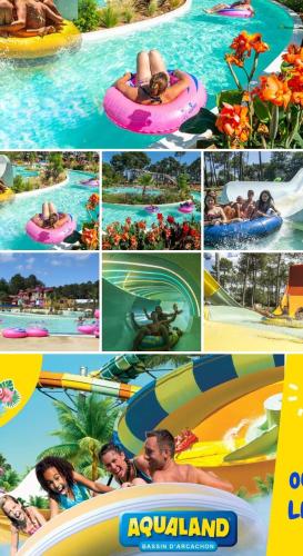 un collage de photos d'une piscine dans un complexe dans l'établissement Villa Milea - Lège Cap-Ferret, à Lège-Cap-Ferret