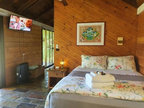 sypialnia z łóżkiem z telewizorem na ścianie w obiekcie The Bushranger Hideaway w mieście Midginbil