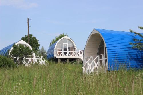 two domed buildings in a field of tall grass at Glamping Eco Valley in Shahumyan