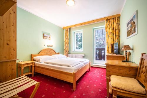 a bedroom with a bed and a window at Hotel Sepetná in Ostravice