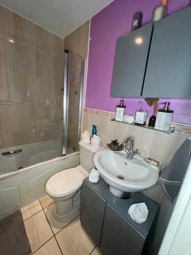 a bathroom with a white toilet and a sink at Quayside Deluxe Double Room in Colchester