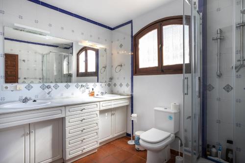a bathroom with a toilet and a sink and a shower at Fuente Del Baden in Nerja