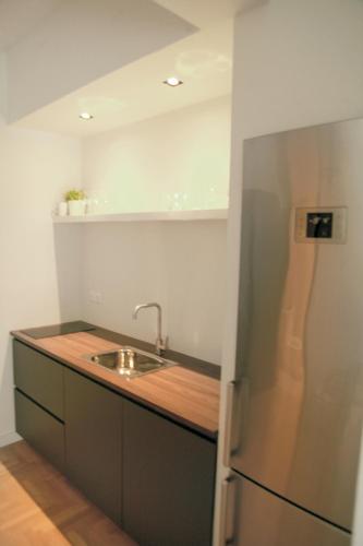 uma cozinha com um lavatório e um frigorífico em Citybreak Apartments 301 em Atenas