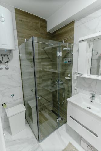 a bathroom with a shower and a sink at Rajski Kutak in Arandelovac