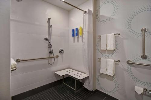 uma casa de banho com um chuveiro e um lavatório. em Tru By Hilton Denver South Park Meadows, Co em Lone Tree