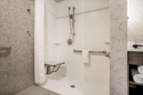 a bathroom with a shower with a glass door at Homewood Suites By Hilton Salina/Downtown, Ks in Salina