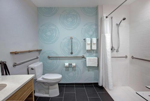 a bathroom with a toilet and a shower at Tru By Hilton Austin Airport, Tx in Austin