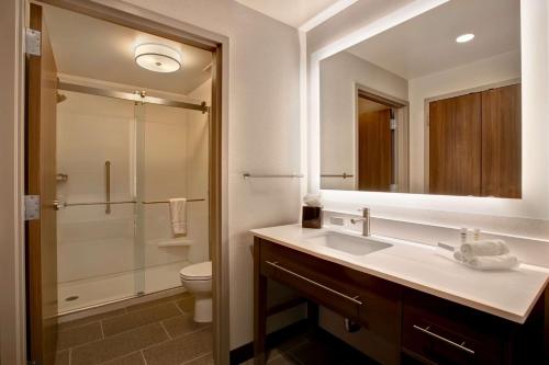 a bathroom with a sink and a toilet and a mirror at Homewood Suites By Hilton Summerville in Summerville