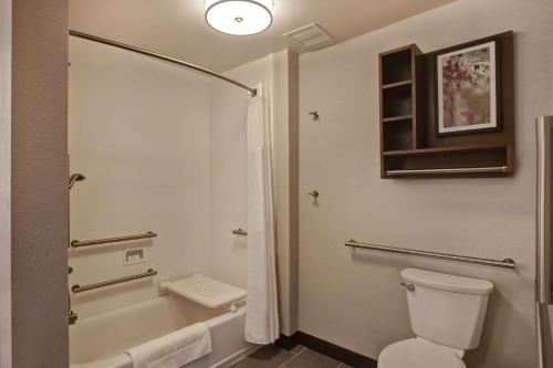 a bathroom with a white toilet and a shower at Homewood Suites By Hilton Summerville in Summerville