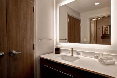 a bathroom with a sink and a large mirror at Homewood Suites By Hilton Summerville in Summerville
