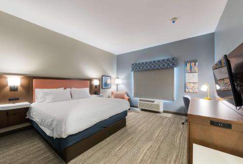 Hampton Inn Niles, Mi في Niles: غرفه فندقيه سرير وتلفزيون