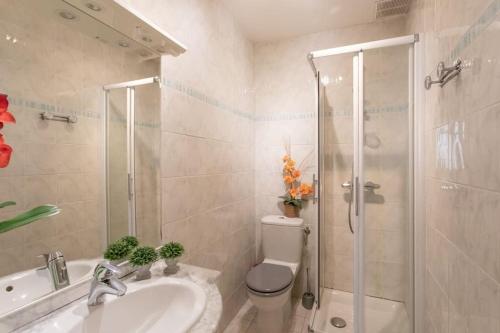 une salle de bain avec une douche, des toilettes et un lavabo dans l'établissement C17 2P Port Palais & Croisette 8mins walk balcony, à Cannes