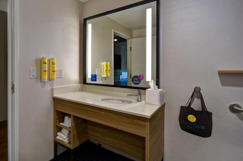 a bathroom with a sink and a large mirror at Tru By Hilton Rockwall Dallas, Tx in Rockwall