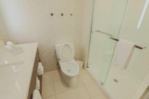 a bathroom with a toilet and a shower at Home2 Suites By Hilton Cumming Atlanta, Ga in Cumming