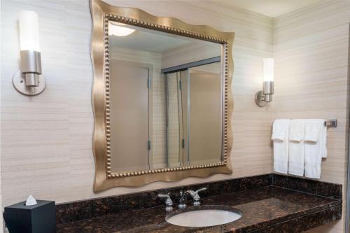 baño con lavabo y espejo grande en Homewood Suites by Hilton Baltimore - Arundel Mills en Hanover