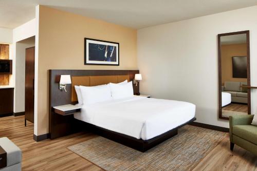 a hotel room with a large bed and a mirror at Embassy Suites by Hilton Nashville Downtown in Nashville