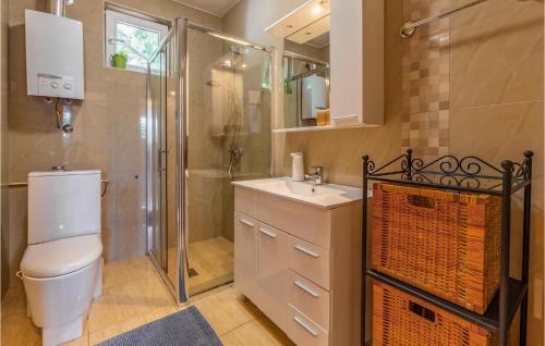 a bathroom with a toilet and a shower and a sink at Amazing Home In Medulin With Outdoor Swimming Pool in Medulin