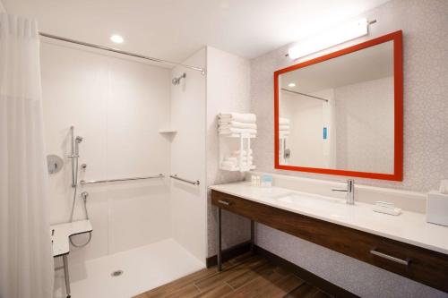 a bathroom with a sink and a shower and a mirror at Hampton Inn & Suites North Port, Fl in North Port