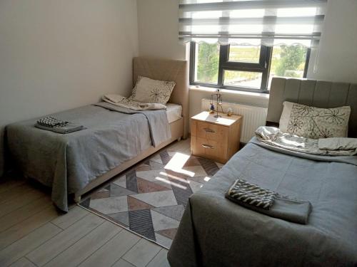 um quarto com 2 camas e uma janela em Ankara Esenboğa Airport Luxury Rezidance em Ancara
