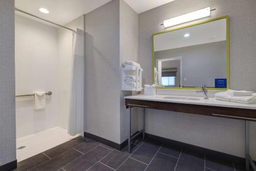 a bathroom with a sink and a mirror at Hampton Inn & Suites Marina in Marina