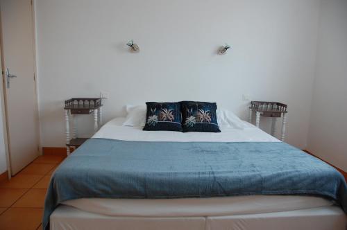 a bed with two pillows on it in a room at Le Pont de la Loire in Bourbon-Lancy