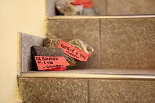 a set of stairs with signs on them at Maison Grange 1 in Pila