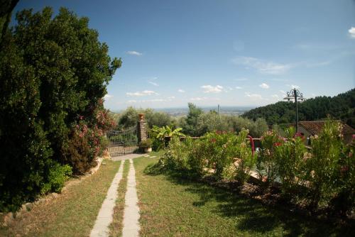 un chemin dans un jardin planté de fleurs et d'arbres dans l'établissement Villa Castel del Monte, à Pescia