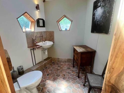 ein Bad mit einem WC und einem Waschbecken in der Unterkunft The Island of Xanadu in Beaworthy