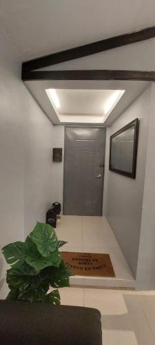 a hallway with a door and a plant in a room at Lax Uno 2 bedroom home with Parking, Wi-Fi, NetFlix and Airconditioned Rooms and Shower Heater in Antipolo