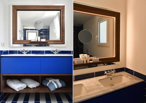 two pictures of a bathroom with a sink and a mirror at Villa Lia Hotel Capri in Capri