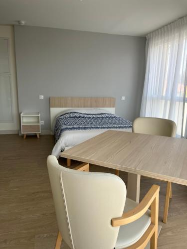 Habitación con mesa, sillas y cama en Cosy Diem Quai Vallière en Narbona