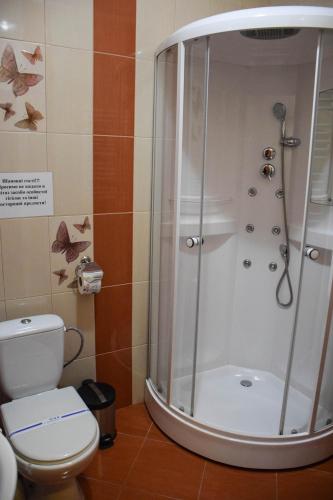 a bathroom with a shower and a toilet at ГОК Віват in Morshin