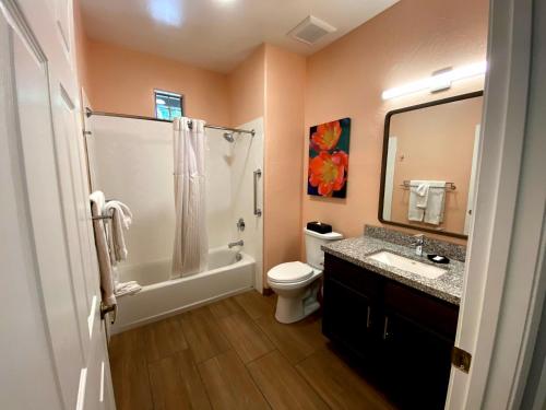 a bathroom with a shower toilet and a sink at WorldMark Rancho Vistoso in Oro Valley