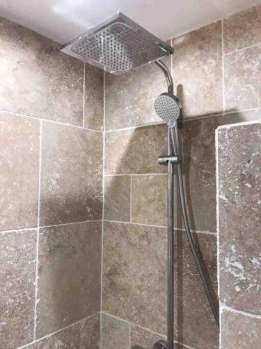 une douche avec pommeau de douche dans une salle de bain dans l'établissement Charming apartment city center-Grande Plage 5 min walking, à Biarritz