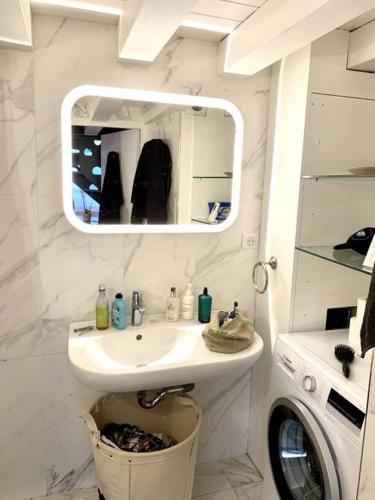 une salle de bain avec un lavabo et une machine à laver dans l'établissement Charming apartment in the Chartrons district, à Bordeaux