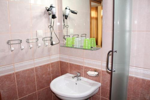 a bathroom with a sink and a shower at Guest House Tomanovic in Herceg-Novi