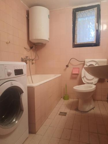 La salle de bains est pourvue de toilettes, d'un lavabo et d'un lave-linge. dans l'établissement Villa Zorka, à Sutomore