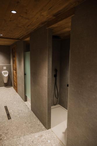 Cette chambre comprend une salle de bains pourvue de toilettes. dans l'établissement Alpage la Grand Montagne 1858, au Grand-Bornand