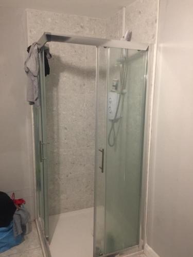 una doccia con porta in vetro in bagno di The Mall a Waterford