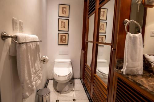 a bathroom with a toilet and a sink at Mansion Alcazar in Cuenca