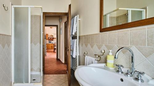 ein Bad mit einem Waschbecken und einem Spiegel in der Unterkunft Il Solatio in Cavriglia