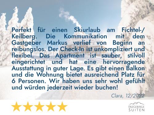 een poster van een winterscène met sneeuw bedekte bomen bij Erzgebirge Suite Bergruhe in Kurort Oberwiesenthal