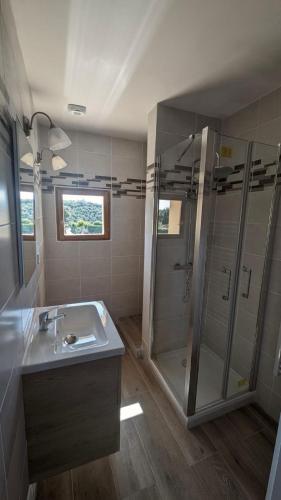 une salle de bain avec un lavabo et une douche dans l'établissement LA BERGERIE PROVENCALE, à Ginasservis