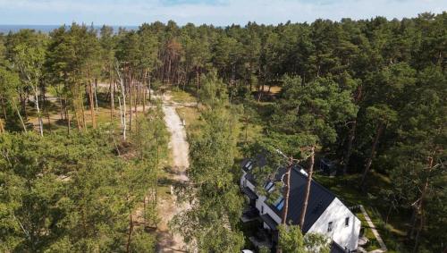 an overhead view of a house in a forest at La Brisa Apartments in Dziwnówek
