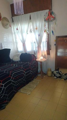 1 dormitorio con 1 cama y una ventana con cortinas en deolinda en Mendoza