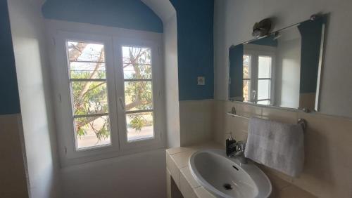 a bathroom with a sink and a window at Domaine Ostriconi in Palasca