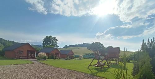 a house with a playground in the middle of a yard at Zielona Dolina Hoczew in Hoczew