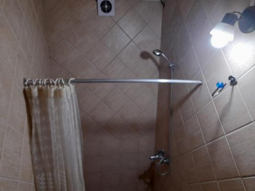 La salle de bains est pourvue d'une douche avec rideau de douche. dans l'établissement Esquina centrica en Zarate, à Zárate